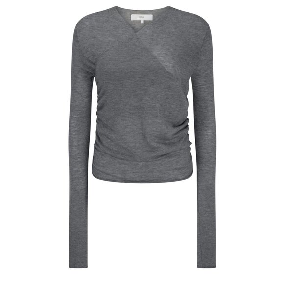 404. HARRIS TAPPER Rosie Wrap Knit Top Grey $335 NWT Small - Picture 1 of 5